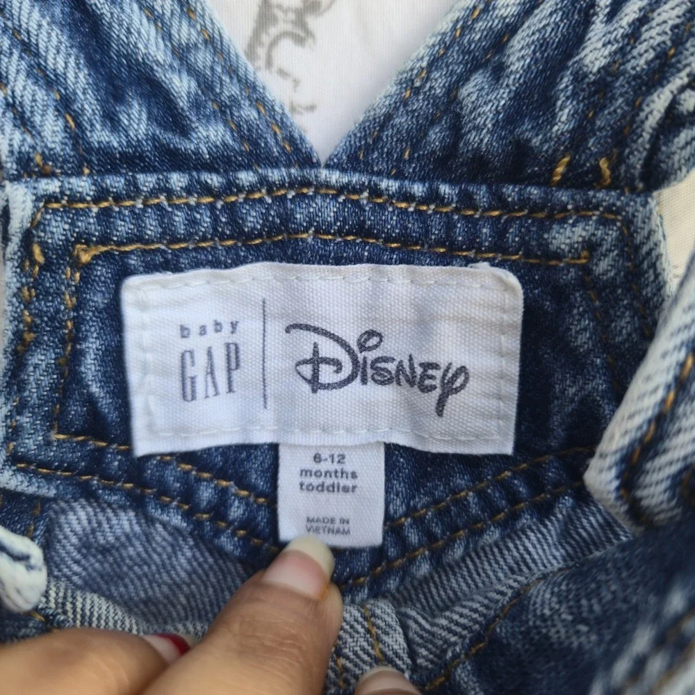 Gap X Disney Minnie Mouse Denim Overalls Girls Sz 6-12 Months Ruffle Embroidered